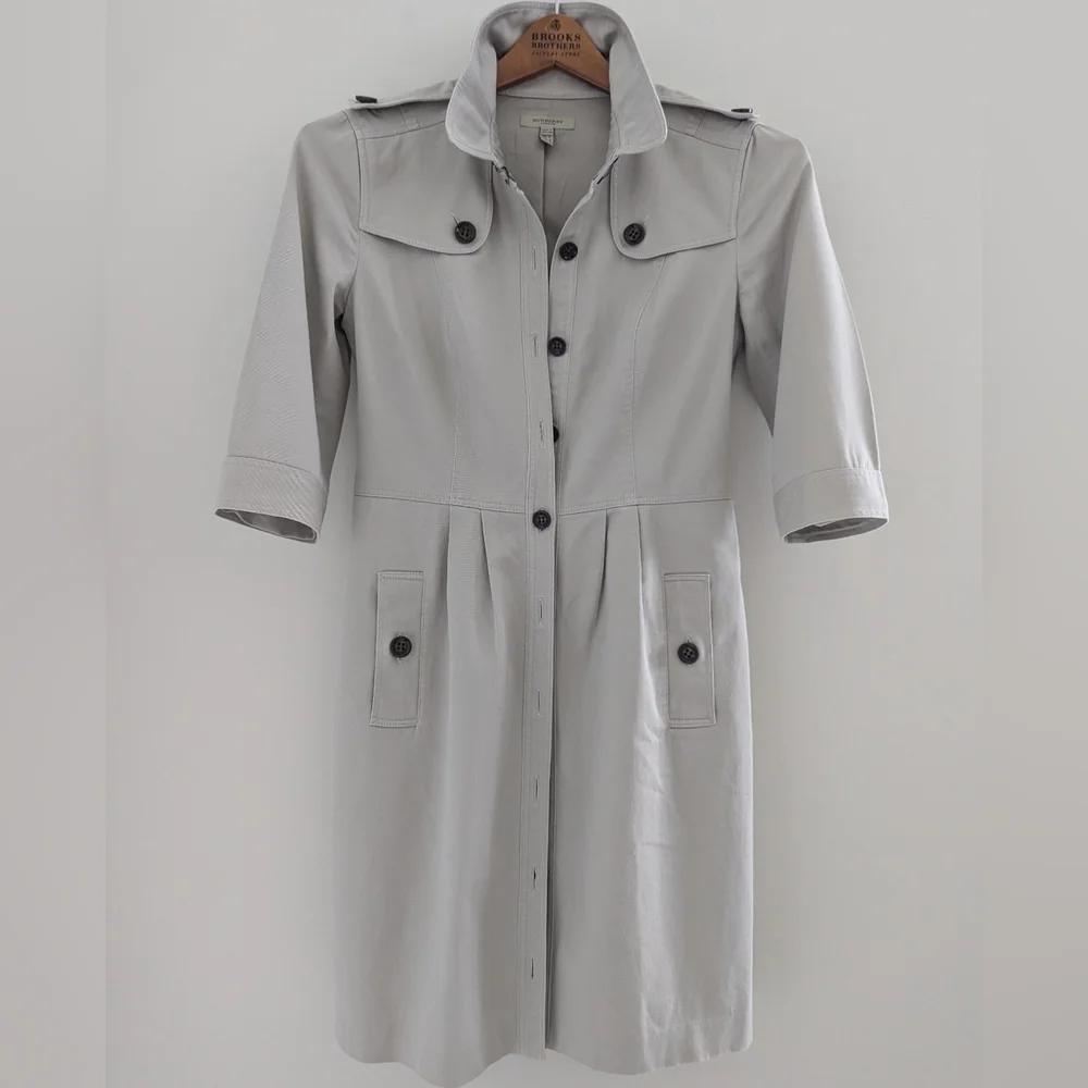 BURBERRY Vintage Women's Short Sleeve Trench Coat Dress Size 6 Classic Khaki - Picture 16 of 16